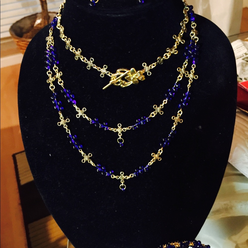 Blue and gold necklace and Earrings